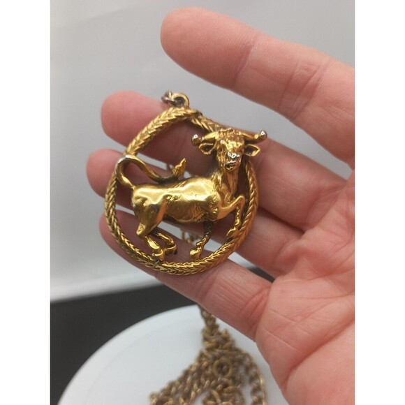 Signed Tortolani Taurus the Bull Zodiac Pendant Necklace April/May - Picture 4 of 12